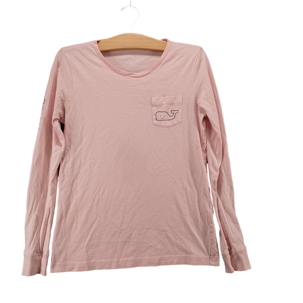 Vineyard Vines Women's Whale Chest Pocket T-Shirt Pink XS Long Sleeve Cotton